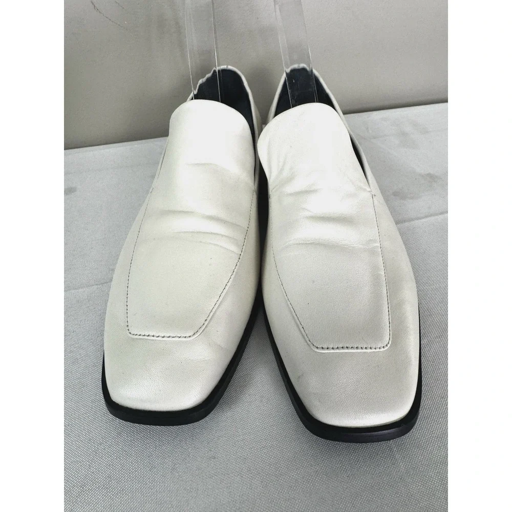 Marc Fisher Women 10M White Hemmy Loafers Square Toe Flats Buttery Soft Leather
